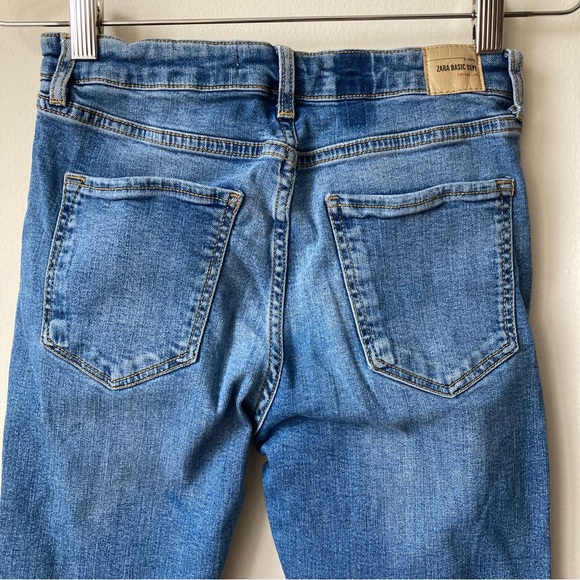 Zara Deconstructed Ripped Skinny Jeans Stretch Blue Women 4 High Waist Rise Raw - Picture 5 of 6